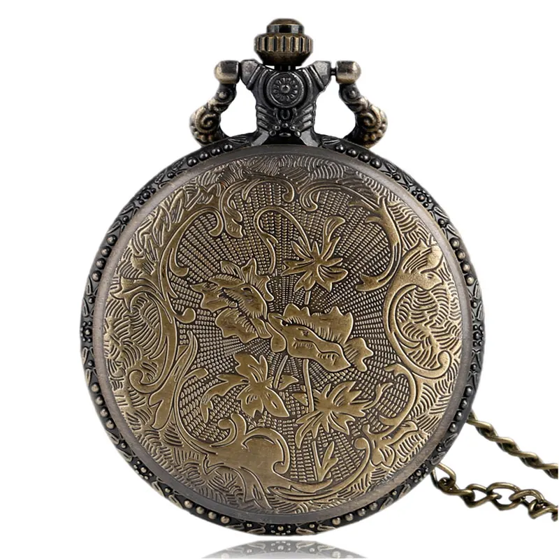 

Full Hunter Antique Bronze Style Castle Pocket Watch Quartz Steampunk Pendant Bronze Chain Retro Gift For Men Women