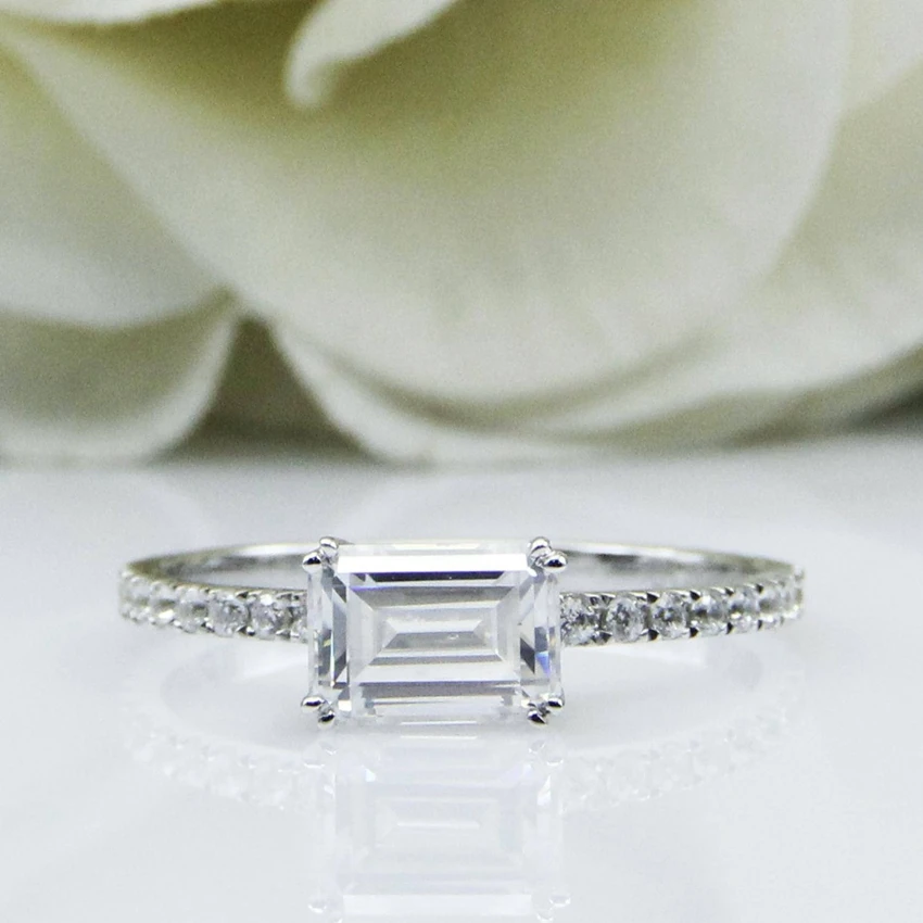 7x5 мм Блестящий изумруд огранка 1.2CT Муассанит центр, 14 к белое золото Женское Обручальное кольцо классический стиль дизайн кольцо для женщин