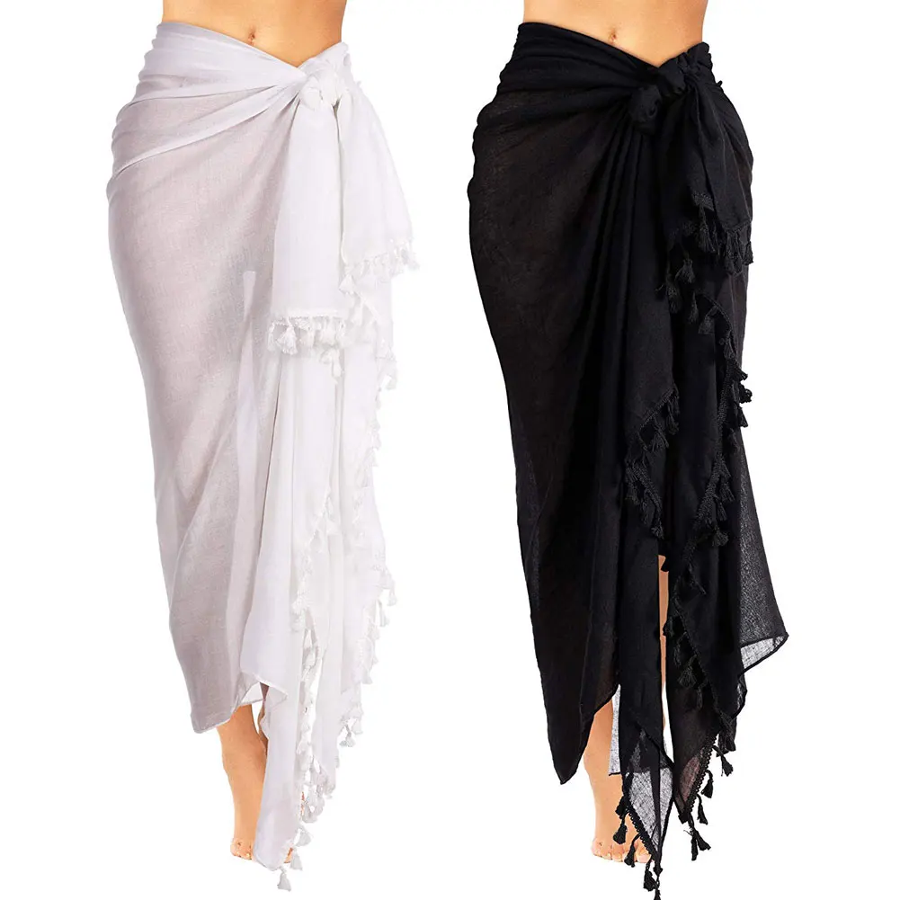 

Brand New 2019 Sexy beach cover up sarong summer bikini cover-ups wrap pareo beach dress skirts towel black/white