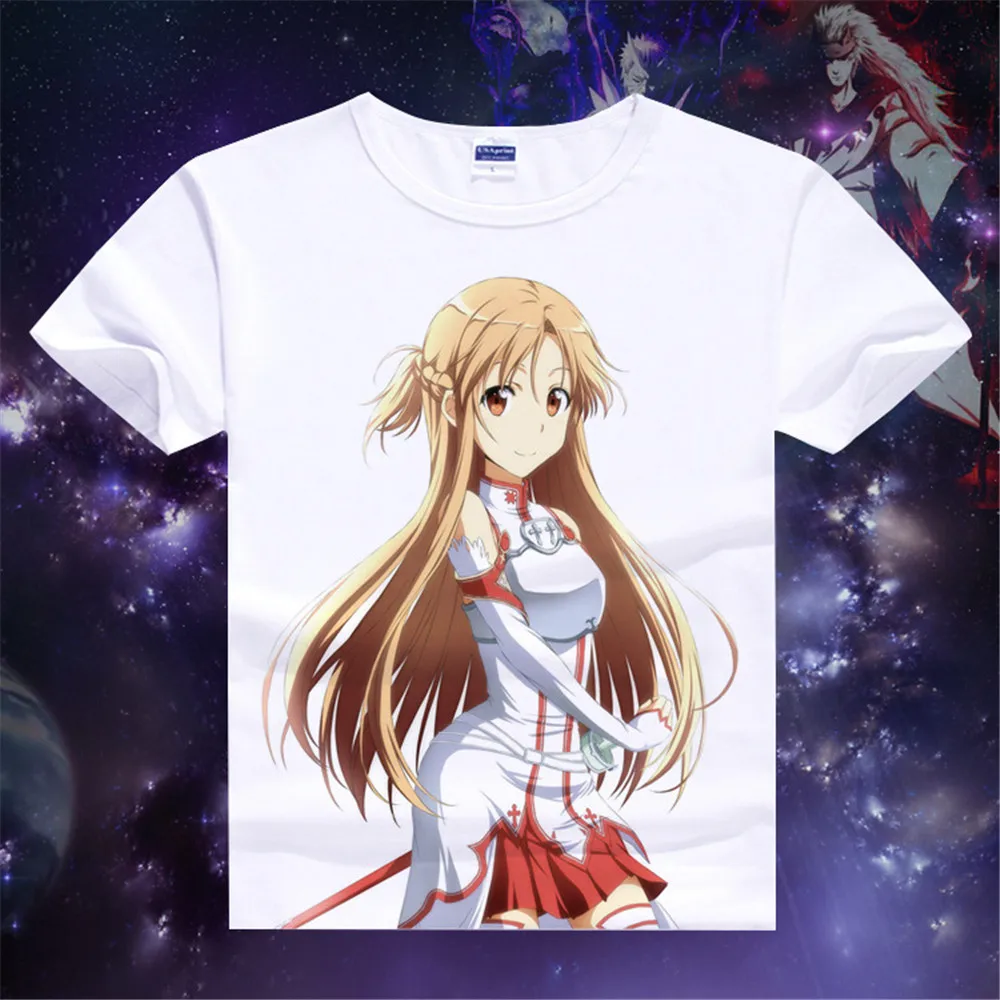 Cosplay Anime Sword Art Online Kirigaya Kazuto T-shirts Yuuki Asuna Printed T Shirt Short Sleeve Tees SAO Summer Tops | Тематическая