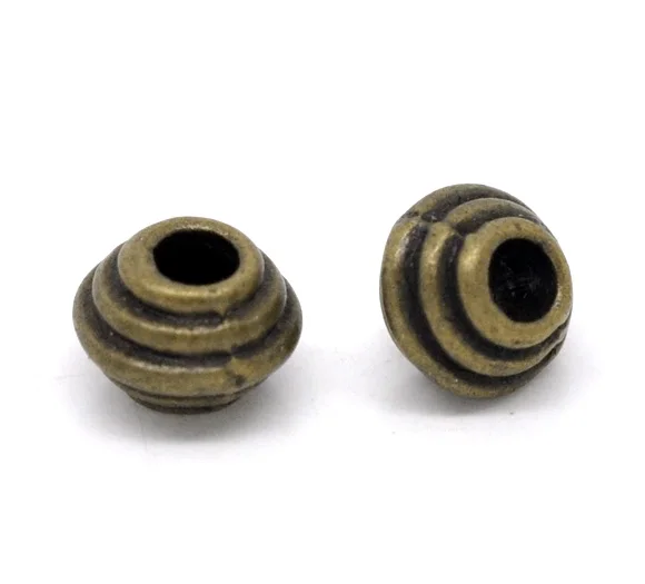 

6mm Vintage Spacer Beads Bicone Flying Saucer Antique Bronze Stripe Carved Metal Loose Beads DIY Making Necklace Jewelry,100PCs