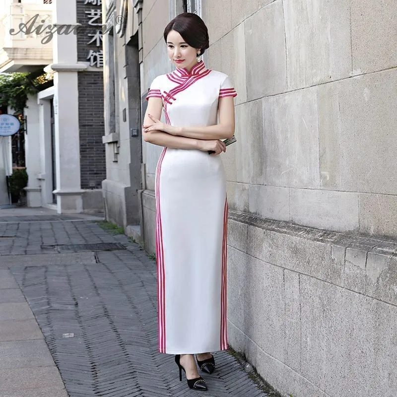 Черное винтажное платье Femme Slim Cheongsam Современные длинные платья Qi Pao женское традиционное китайское платье в восточном стиле халат Ципао