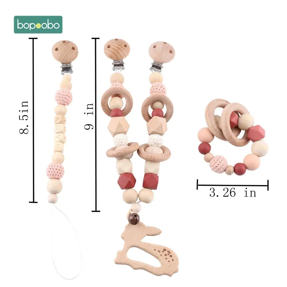 Red Set Bopoobo, 3 шт., детский деревянный прорезыватель, животные, погремушка, жевательные силиконовые бусины, для игры в спортзал, коляска, игрушка для кормления, подвеска, подвески, прорезывание зубов - Цвет: Red Set