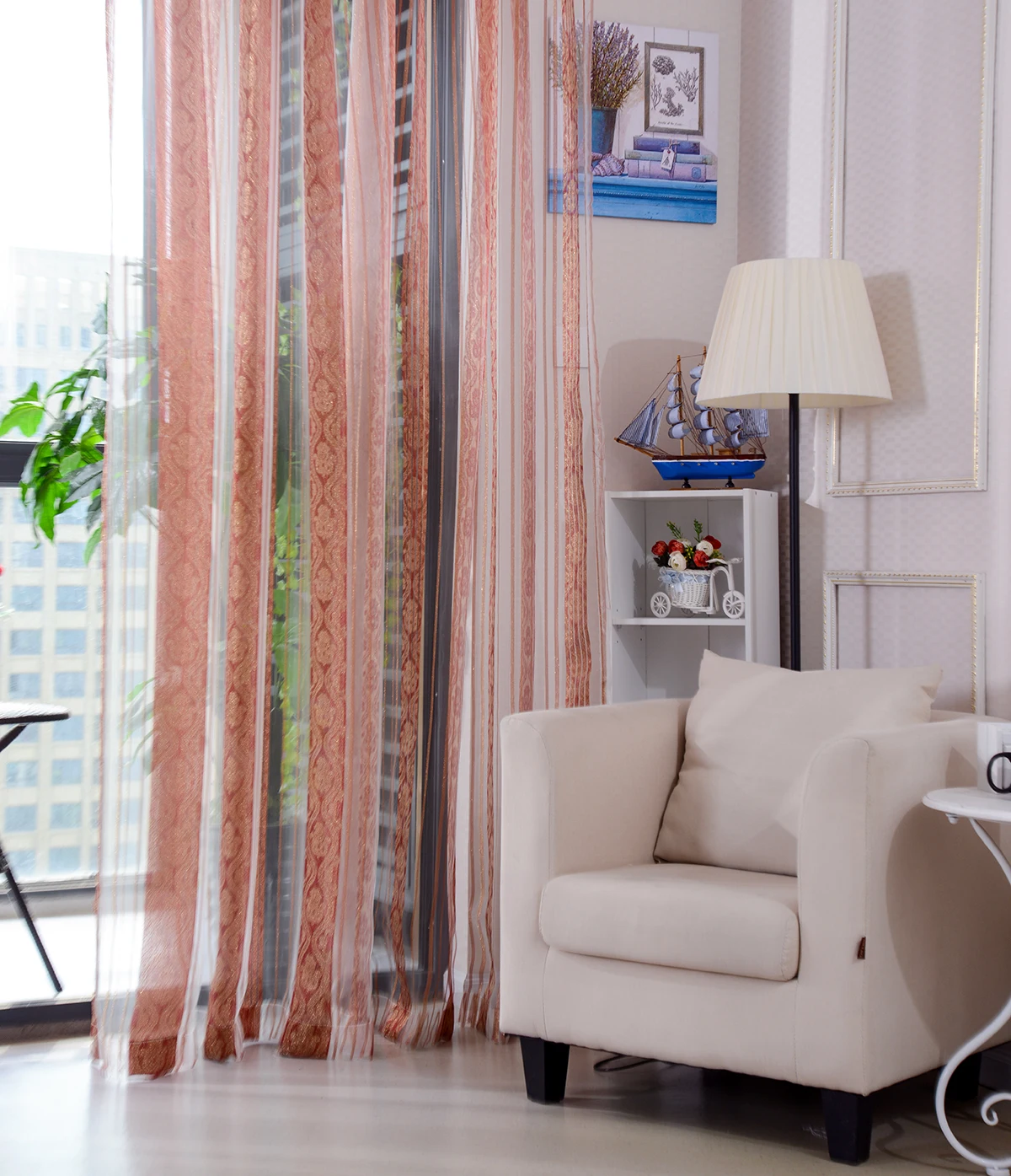 MYRU высококачественная прозрачная штора с вышивкой красная оконная в полоску для