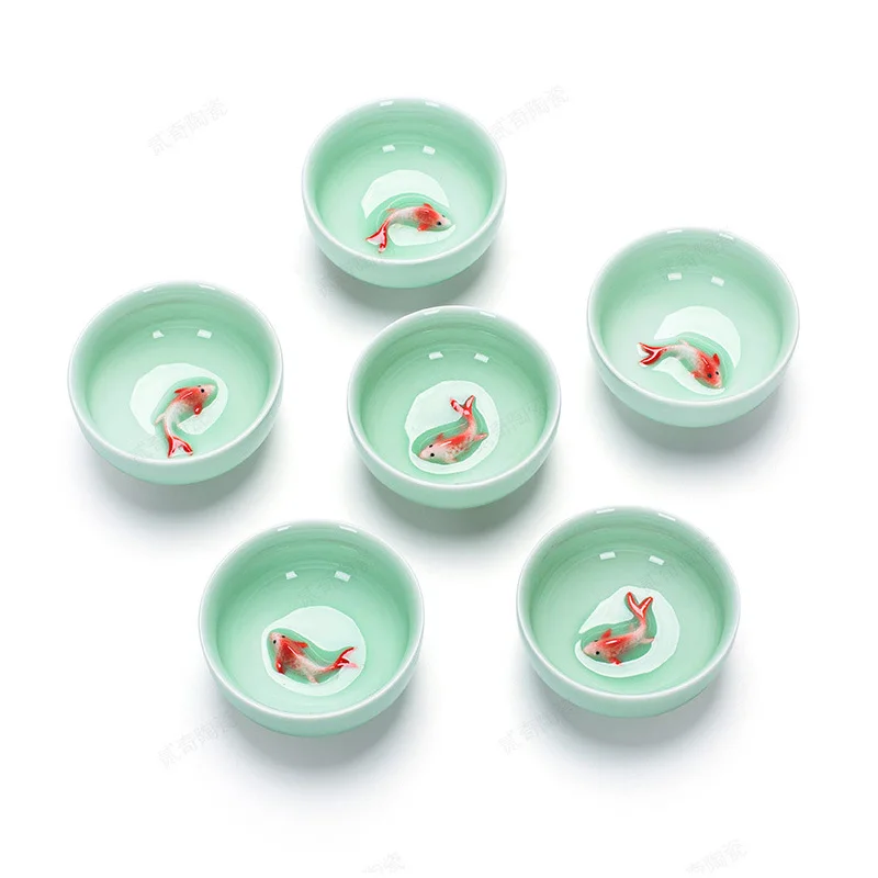 Новинка 2019 китайский керамический кунг фу чайная чашка 50 мл Celadon Azure/Green Carp Золотая