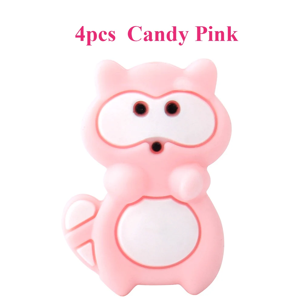 4Pcs Candy Pink 1/4/8 шт. силиконовые бусины Мини енот Силиконовые Прорезыватели для зубов аксессуары Силиконовый грызунок делая Цепочки и ожерелья с подвесками детские товары - Цвет: 4Pcs Candy Pink