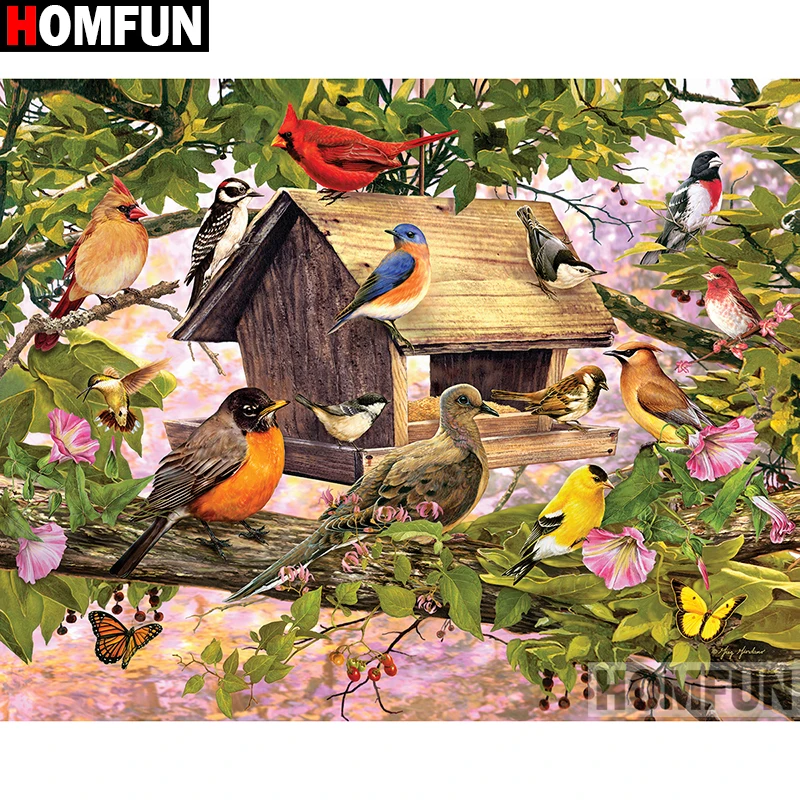 Алмазная живопись HOMFUN A00823 картина Птичий дом с полными квадратными/круглыми