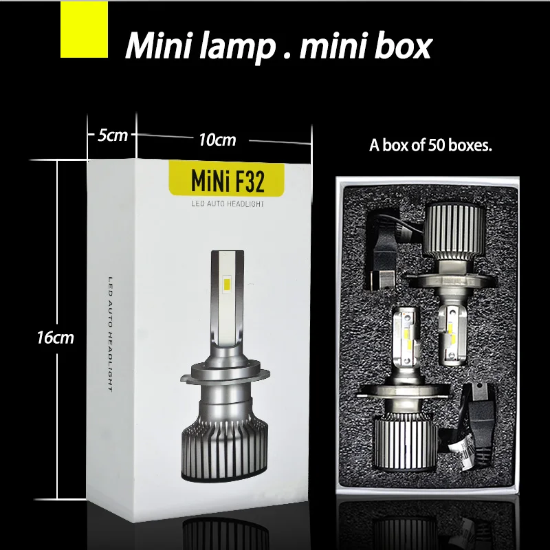 Мини F32 фар автомобиля светодиодный H4 H7 H1 H3 H8/H9/H11 9005/HB3 9006/HB4 9012 50 Вт 6000LM 6000 k-6500 K 12V авто фары