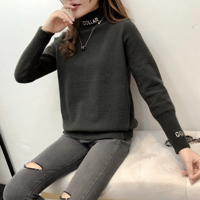 Осенне-зимний женский свитер новый модный тонкий полувысокий воротник с