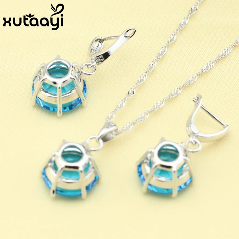 Набор женских ювелирных изделий из серебра с голубым Цирконом | Украшения и
