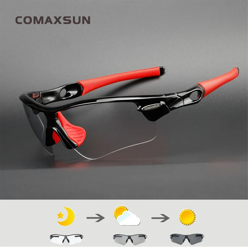 COMAXSUN фотохромные велосипедные очки Обесцвечивающие очки MTB дорожный велосипед спортивные солнцезащитные очки велосипедные очки UV400 велосипедные очки 18 - Цвет: Black Red