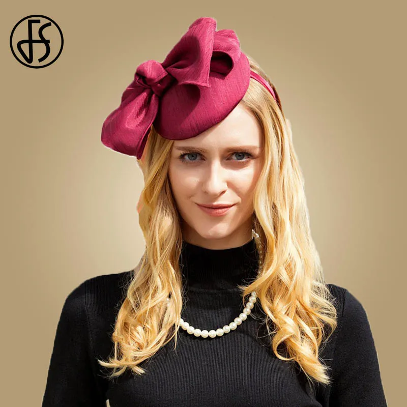 Женская шляпка Таблетка с бантом FS для церкви и торжевечерние случаев винного