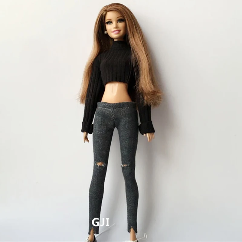 1 комплект = 2 шт. модный короткий свитер + рваные джинсы для Blyth Azone Licca Barbis Kurhn 1/6