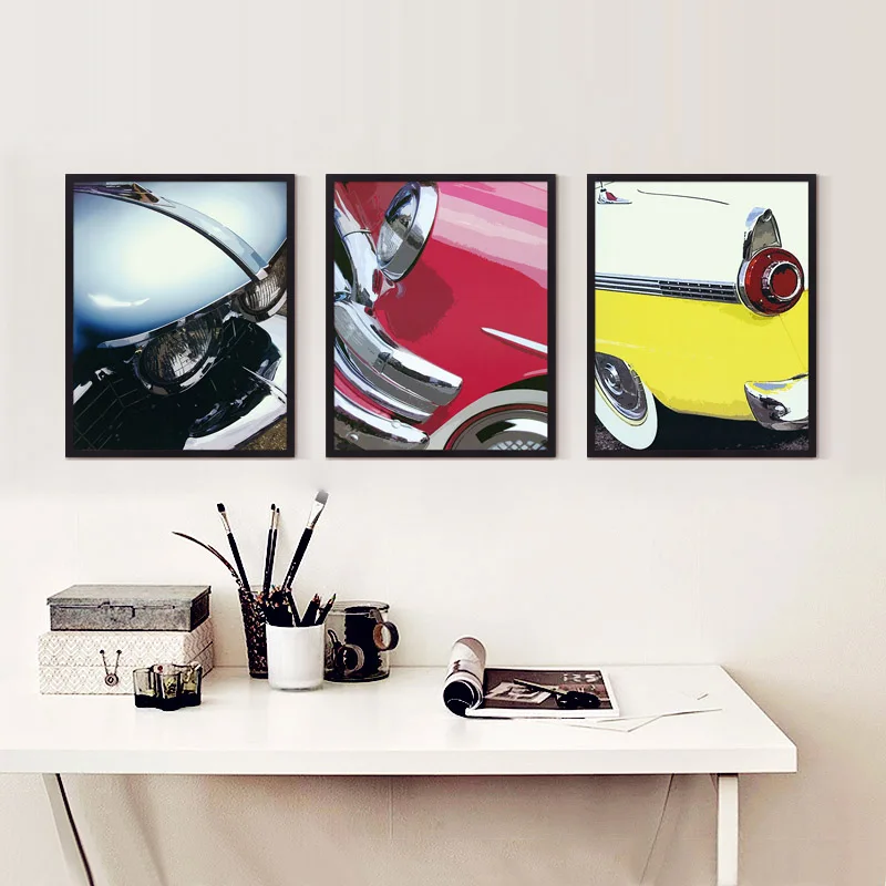 Винтажный Автомобильный свет напечатанный на холсте картина желтый красный