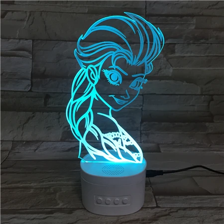 Usb светодиодный 3d-ночник Мультфильм Принцесса Королева Эльза Белоснежка Русалочка Микки фигурка медведя автономный bluetooth-динамик 3d лампа