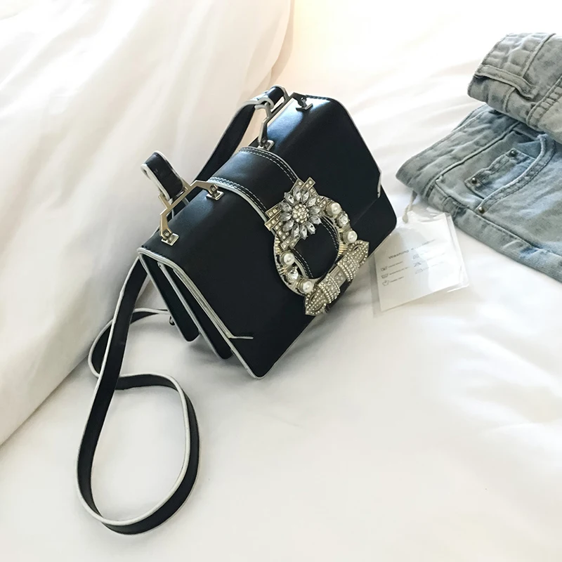 Роскошная модная винтажная женская сумка через плечо со стразами и заклепками