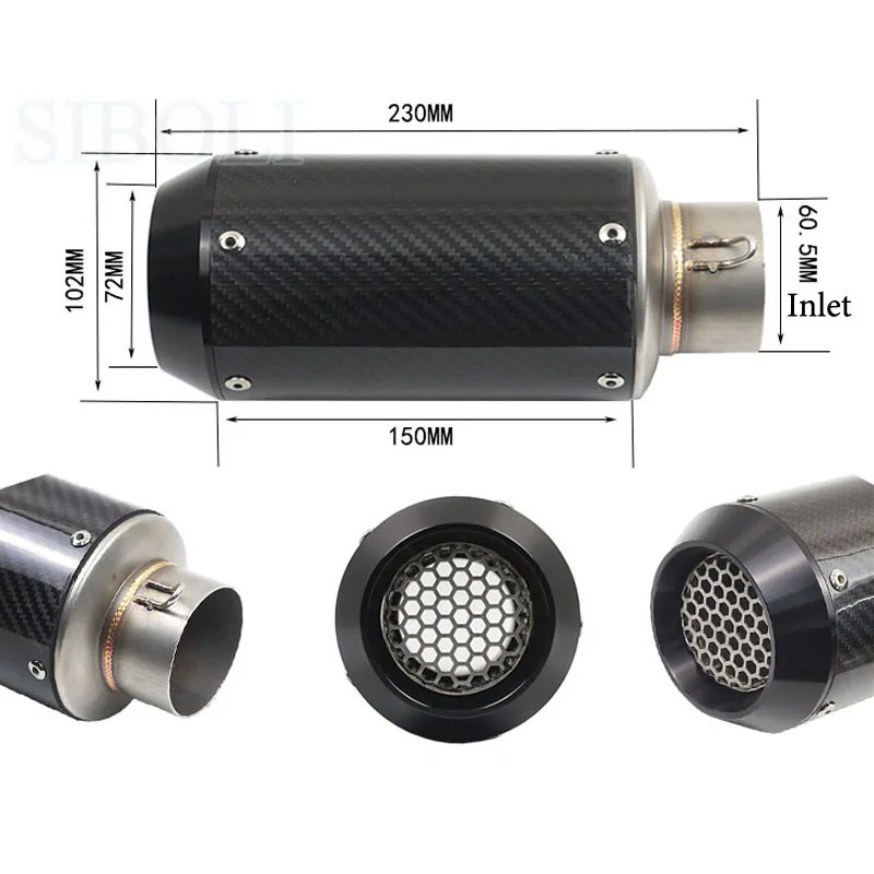 Впускной выхлопной глушитель для мотоцикла 60 мм труба из углеродного волокна GP