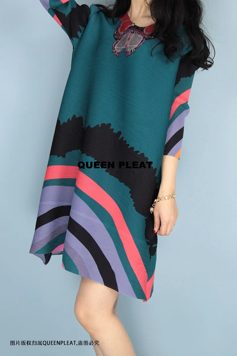 

Miyake plaid one-piece dress color block pleated decoration clothing loose fold dresses