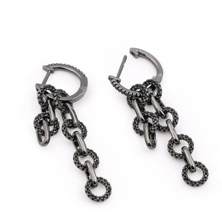 

2018 new deisgn USA hot setting unique circle link chain design chain charm micro pave cz charm women earring fashion