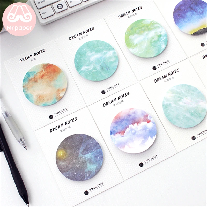 Mr Paper 30pcs/lot 8 Designs Dreamy Sky Circle Round Memo Pads Sticky Notes Notepad Diary Creative Self-Stick | Канцтовары для
