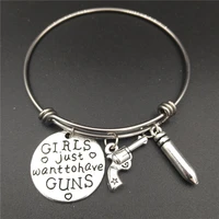 stainless steel expandable wire bangle bracelets girls jusr want to have guns charm cowgirl country girl jewelry gifts