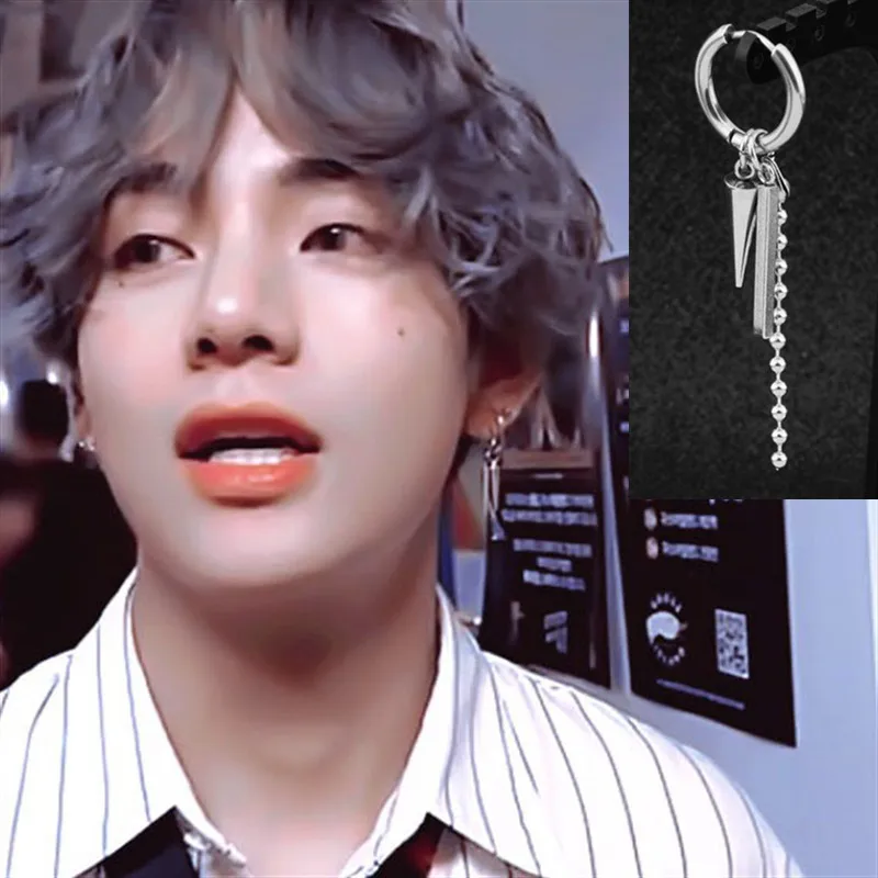 Популярные KPOP ДНК в Корейском стиле длинные серьги для мужчин Bangtan Boys V со