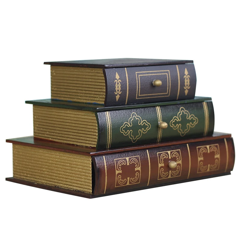 Винтажная деревянная коробка для косметики в форме книги, креативные коробки для хранения ювелирных изделий, свадебные подарки, украшения для дома, подарки