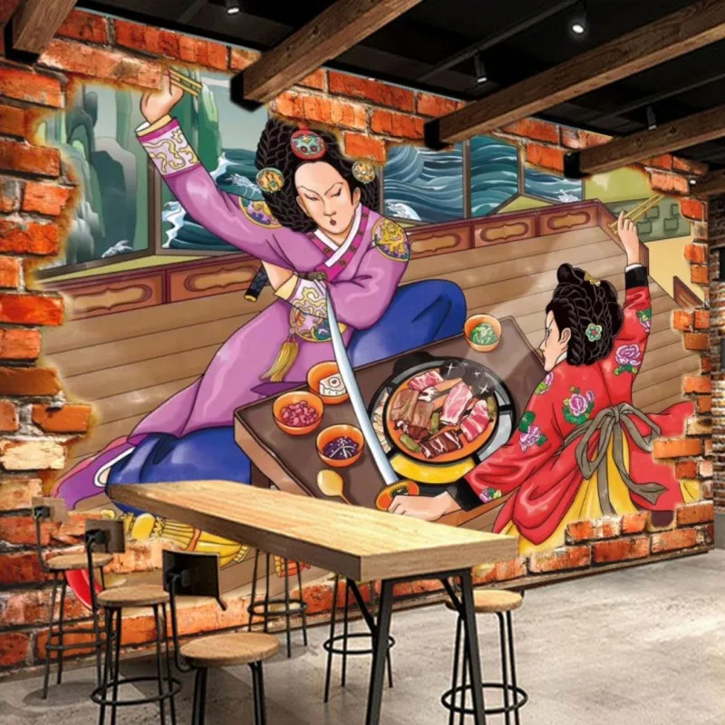 Винтажные обои в классическом Корейском стиле для ресторана барбекю кухни |