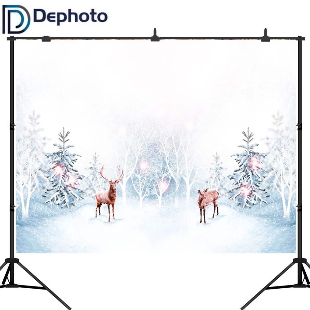 Dephoto зимний фон для фотосъемки с изображением леса сосны лося снега