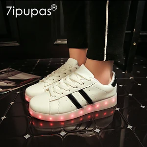 7ipupas размер 25-44 черно-белые светящиеся кроссовки USB детская обувь с Led светильник для детей мальчиков и девочек