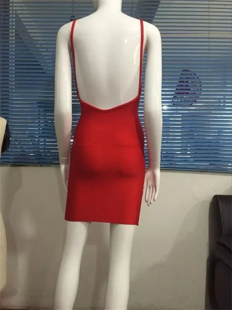 Женское Бандажное платье без рукавов с открытой спиной Черное и красное Клубное
