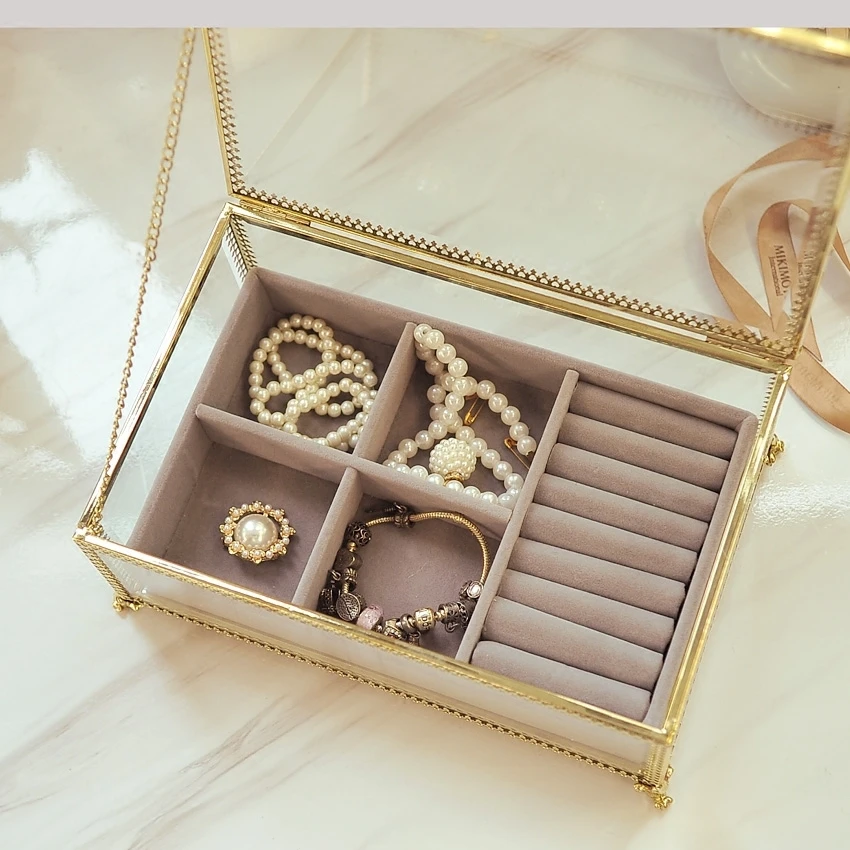 

Vintage Phnom Penh Glass Jewelry Storage Box Desktop Wedding Decoration