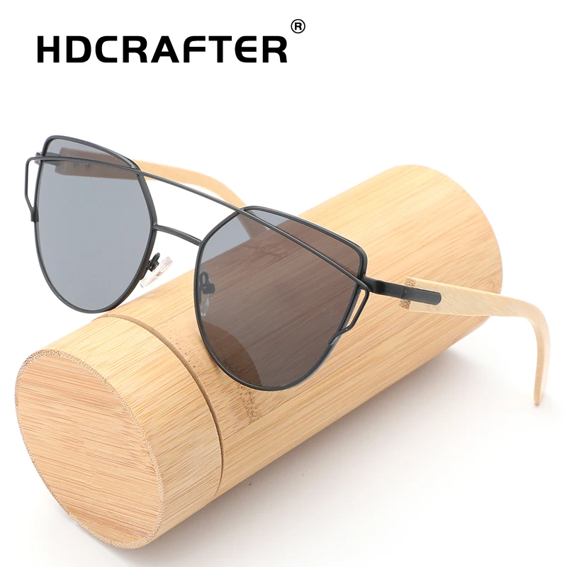 HDCRAFTER bamboo солнцезащитные очки для женщин Кошачий глаз сплав деревянная оправа