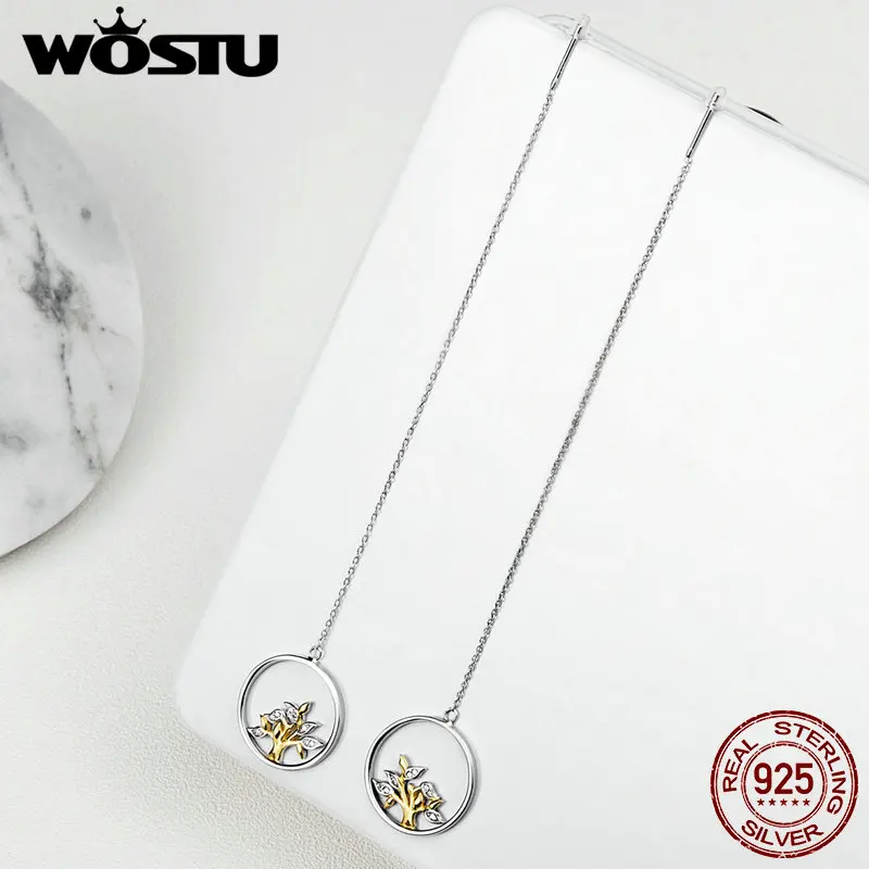 WOSTU Аутентичные 925 пробы Серебряные золотые искренности дерево любви Длинные