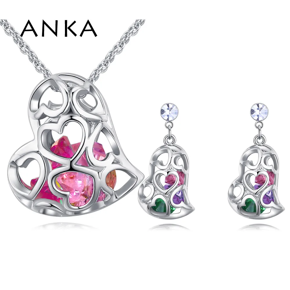

ANKA fashion romantic top crystal hollow heart shaped necklace earring set for women jewelry sets wedding Christmas gift #128021