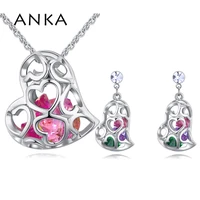 anka fashion romantic top crystal hollow heart shaped necklace earring set for women jewelry sets wedding christmas gift 128021