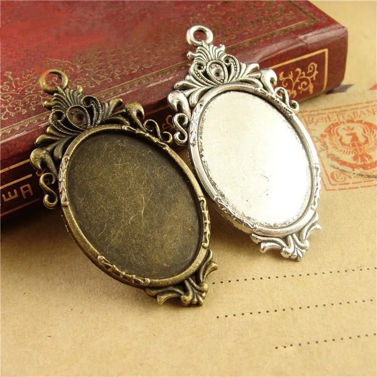

10Pcs/Lot Dia.18*25mm Vintage Flower Pendant Settings Blank Base Bezel Tray Glass Cabochon Cameo for DIY Necklace Findings