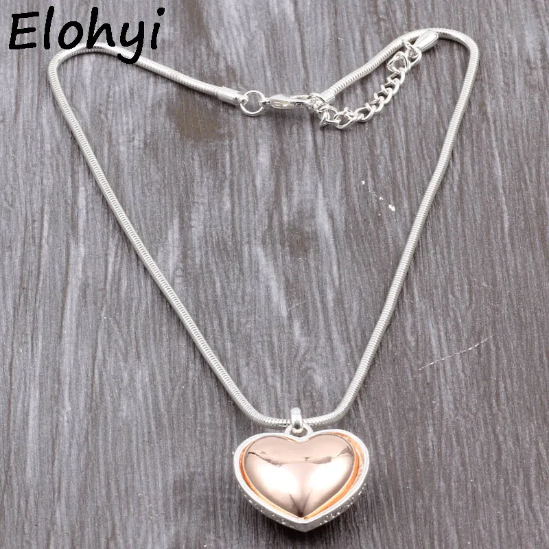 

ELOYHI New Arrive Double Color Plated Heart Women Men Punk Choker Necklace Snake Chain For Trendy Neckalce&Pendants Collior Gift