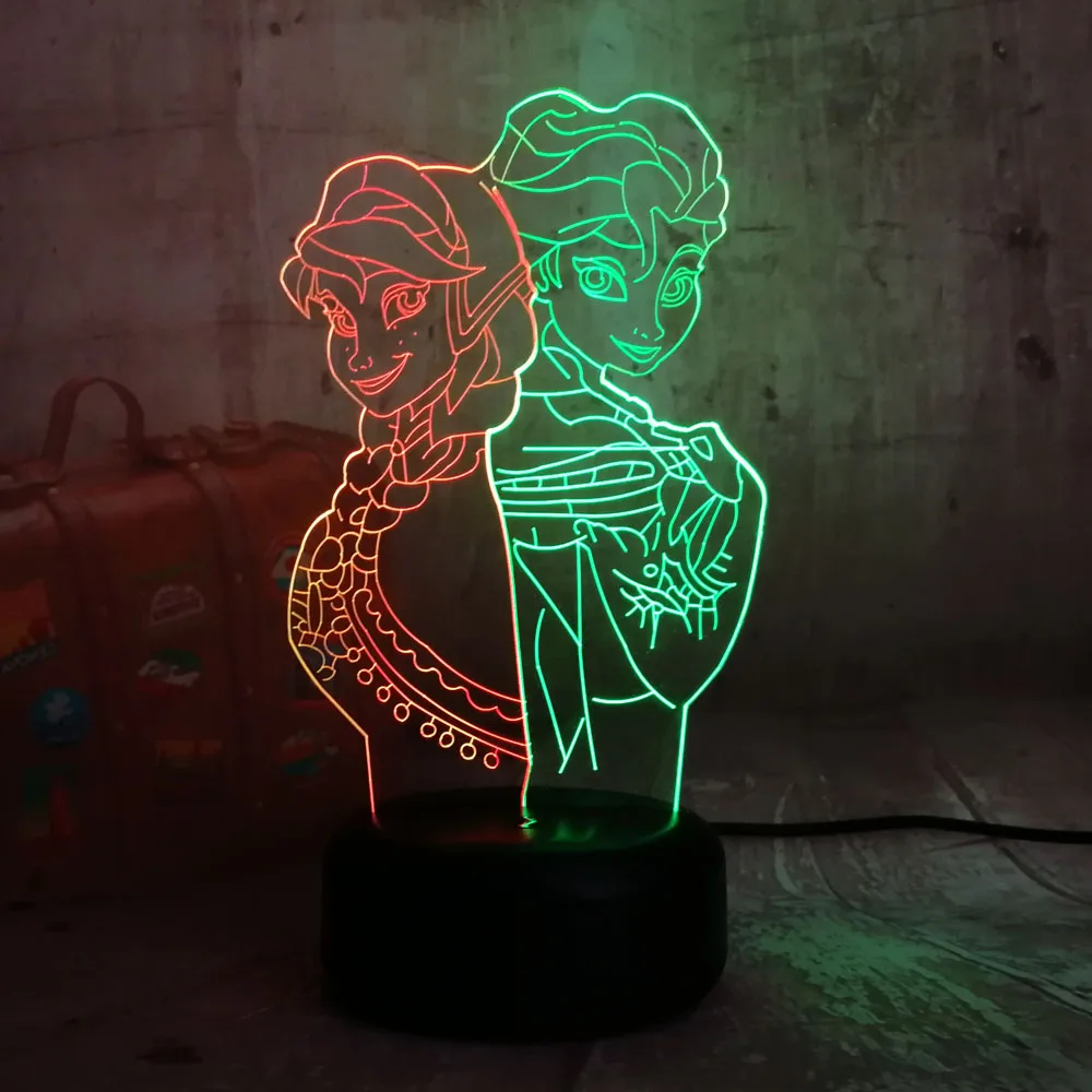 3D светодиодный ночной Светильник Эльза/Анна девочка принцесса подарок мультфильм фигура Bulbing настольная лампа вспышка декоративный гаджет спальня для детей подарок