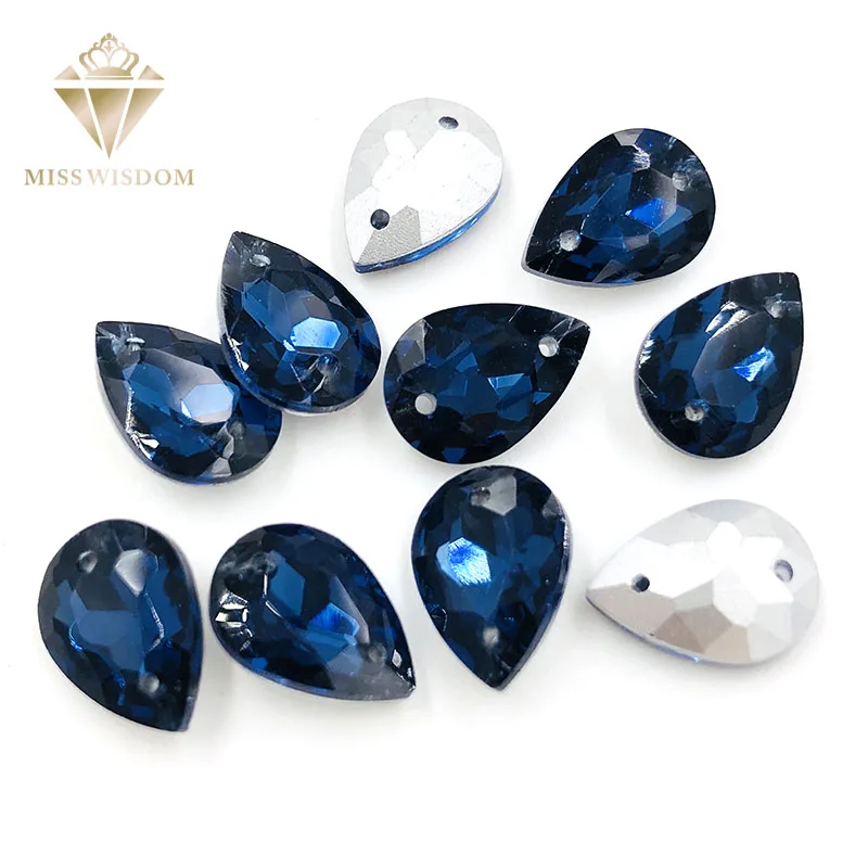 10X14/13X18mm капли воды чернила голубые стеклянные прозрачные двойные отверстия шить