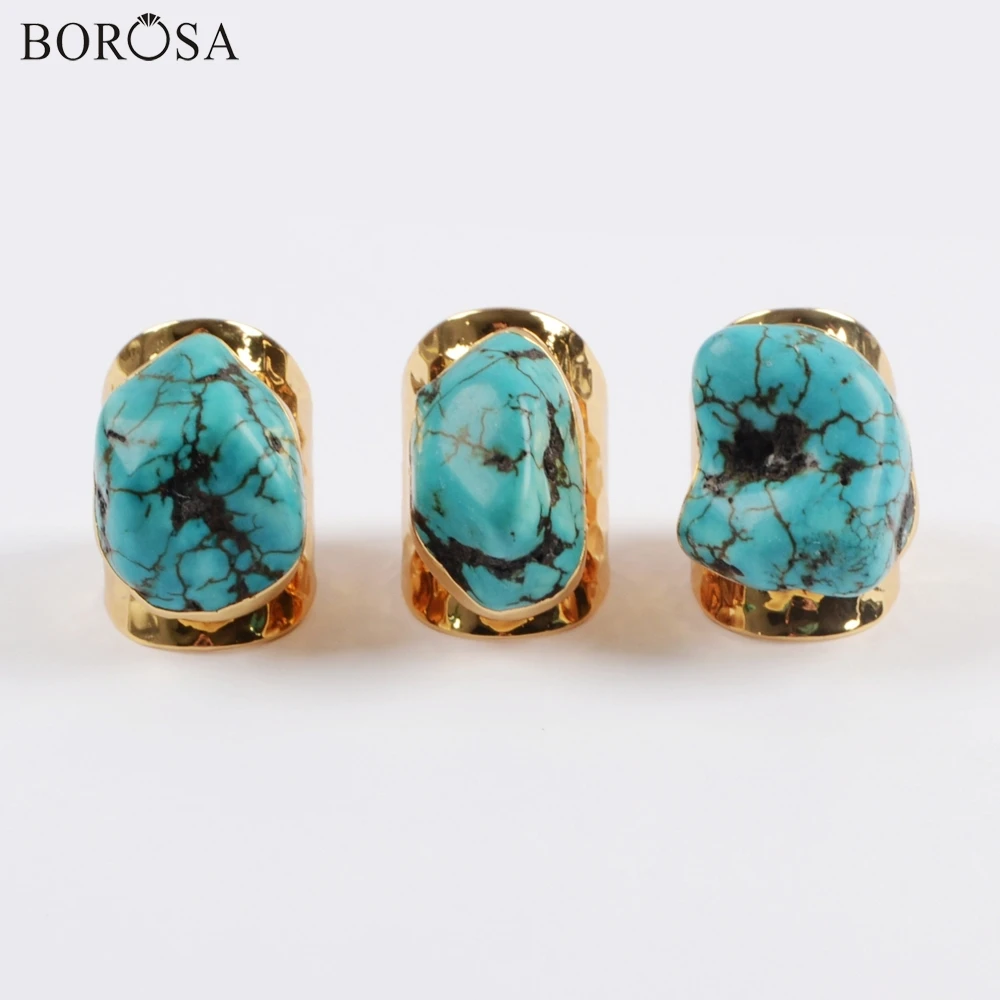 Женские кольца BOROSA натуральная бирюза опт синие грубые с камнями Howlites Gild