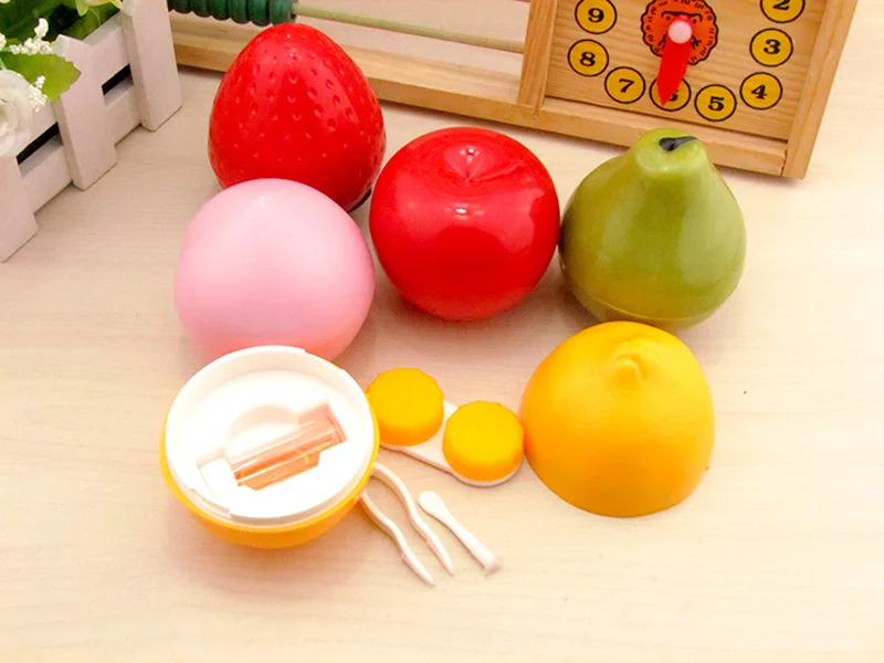 LIUSVENTINA Present for Girl Cute Strawberry Apple Peach Pear Lemon Contact Lens Case Container With Mirror Box lens | Аксессуары для