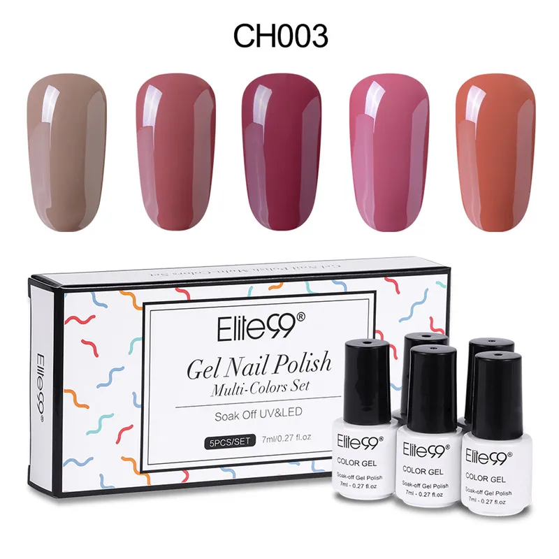 Elite99 5 шт./лот Nail Art Дизайн Маникюр 7 мл Soak Off эмали гель для ногтей UV гель лак для ногтей лак телесного цвета Однотонная одежда гель Лаки