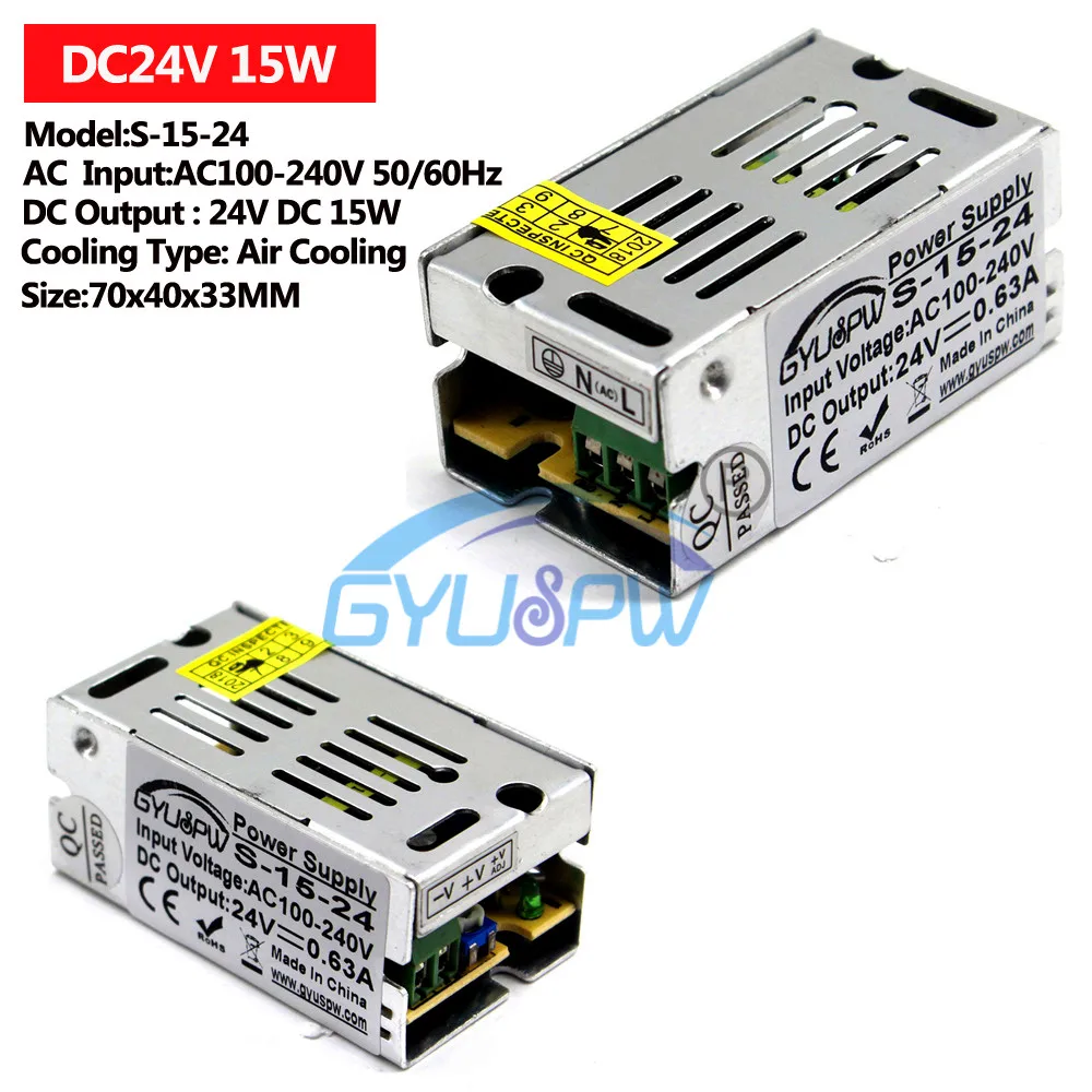 Светодиодный импульсный источник питания DC12V DC24V 15 Вт 24 Вт 36 Вт 48 Вт 60 Вт 72 Вт 100 Вт 120 Вт источник питания трансформатор переменного тока в постоянный ток 12 в 24 В SMPS