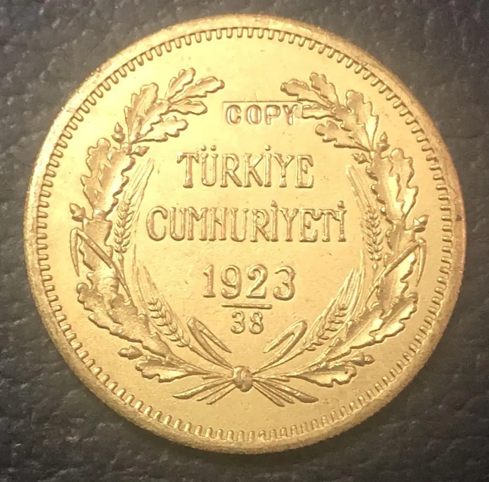 1923/38 Турция 250 Kurus 22k позолоченная точная копия монеты|Безвалютные монеты| |