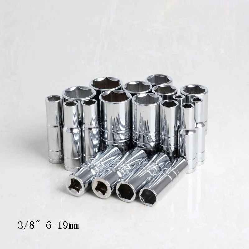 

14 Pcs 3/8" 6-19mm CR-V Lengthened Type Universal Socket Wrench Head Set Inner Hexagon Spanner Allen Head Auto Repair Tools