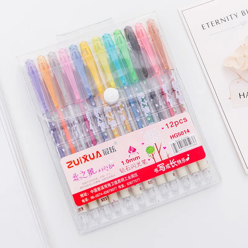 

12 colors/pack Korean Stationery Creative Fragrance Diamond Pen Black Card Paper DIY Album Graffiti Pen