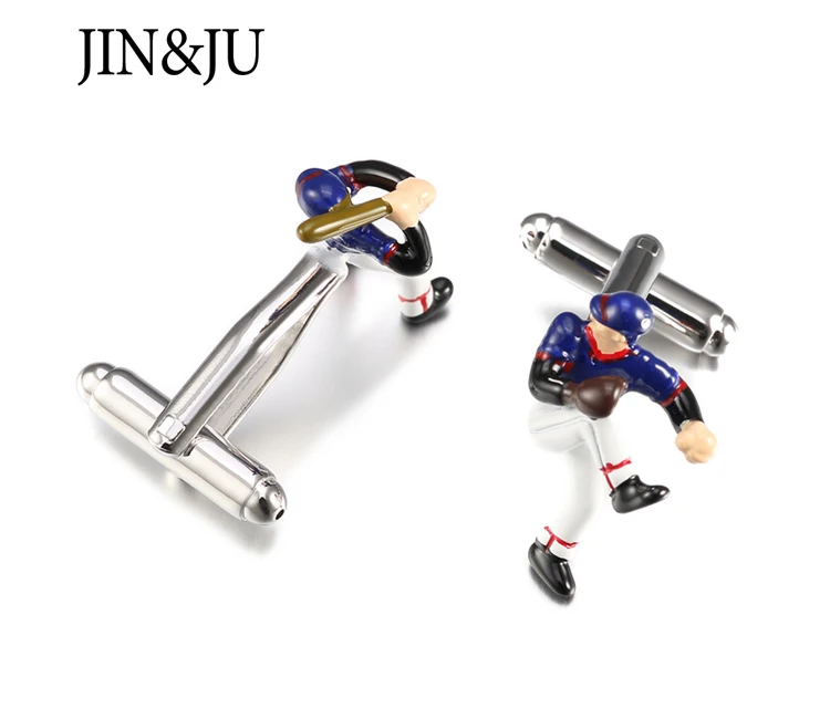 JIN& JU,, мужские бейсбольные запонки, модные, нержавеющая сталь, ручная роспись, рисунок, запонки, мужские рубашки, манжеты, Relojes
