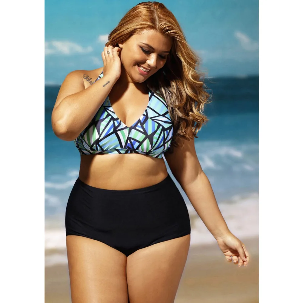 Женский слитный купальник с высокой талией и лямкой через шею без стального