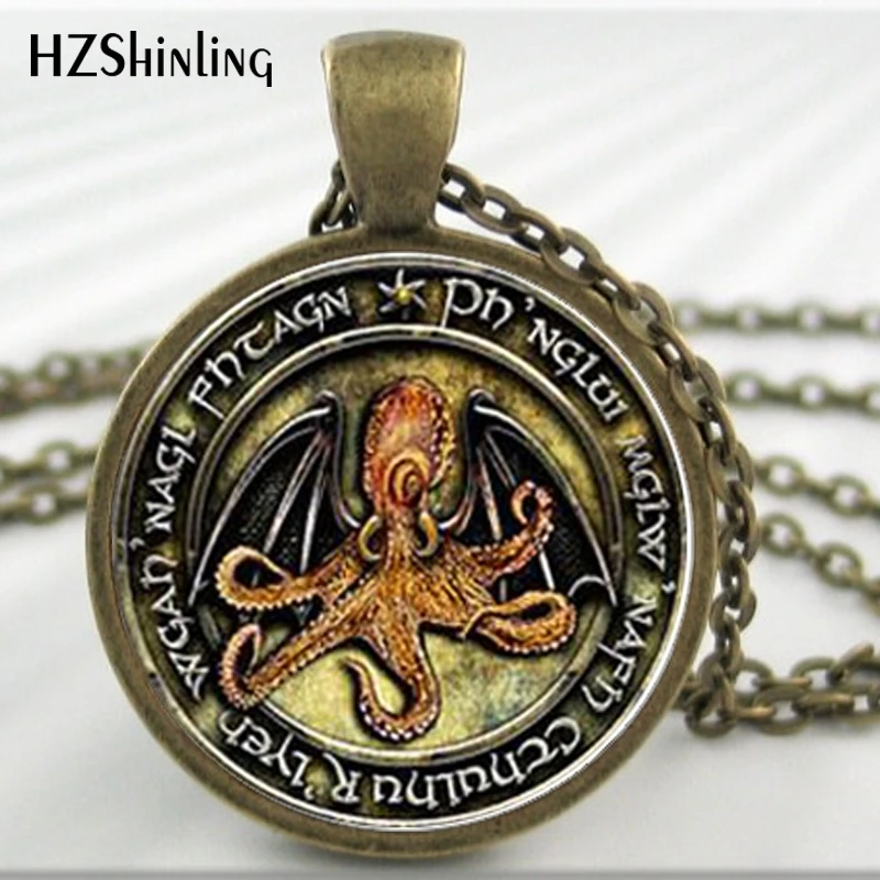 Колье Lovecraft Cthulhu R'lyeh ювелирное изделие из стекла кабошон с фото подвеской HZ1|cabochon